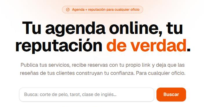 DaleHora, online scheduling for independent professionals: the image reads “Tu agenda online, tu reputación de verdad” (“Your online schedule, your real reputation”), with a service search